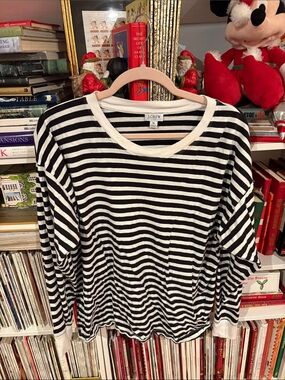 J. Crew Black and White Striped Long-Sleeve Tee - Crew Neck